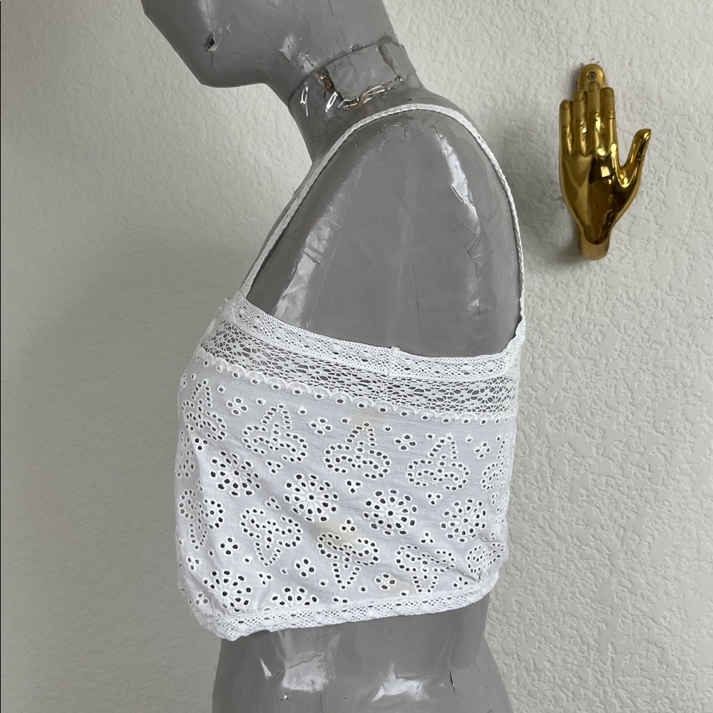 loveshackfancy Eyelet Button Front Crop Tank White - image 3